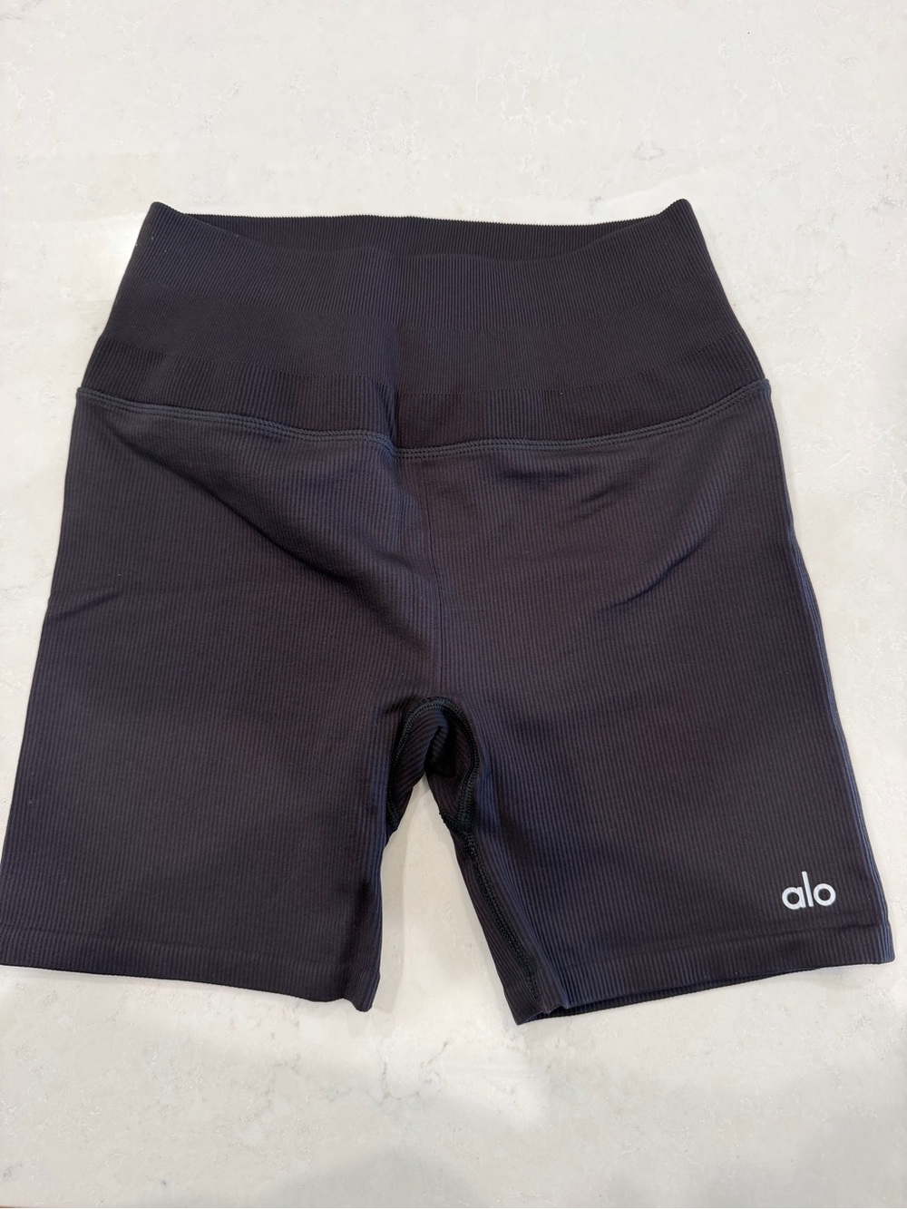ALO Yoga Ribbed High-Rise Black Bike Shorts